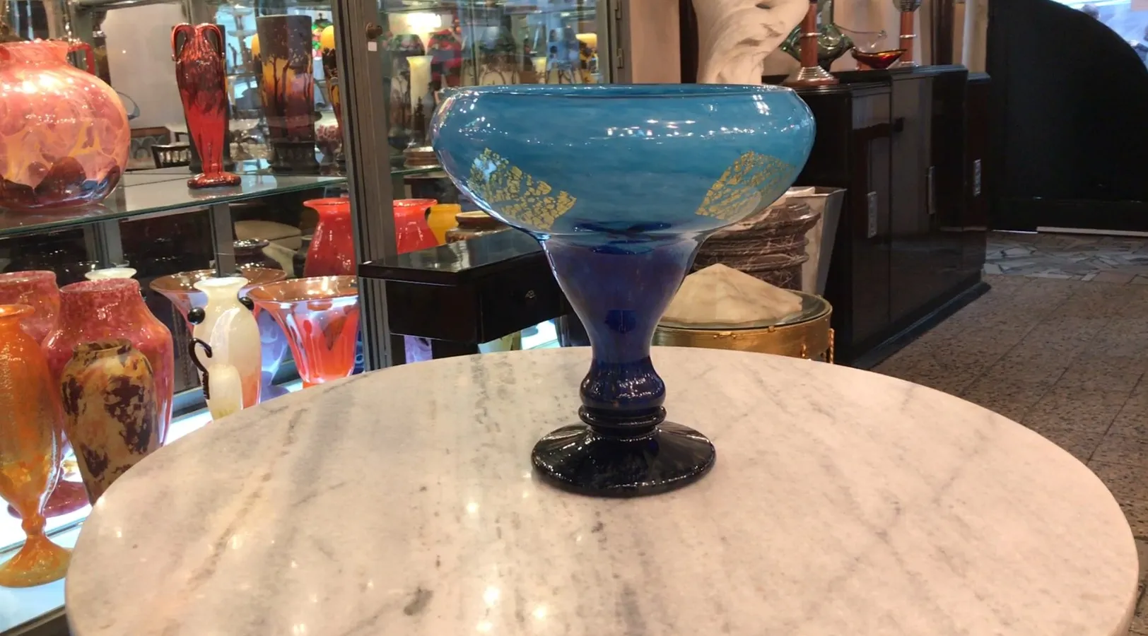 Antique signed glass Daum Nancy with blue and gold base