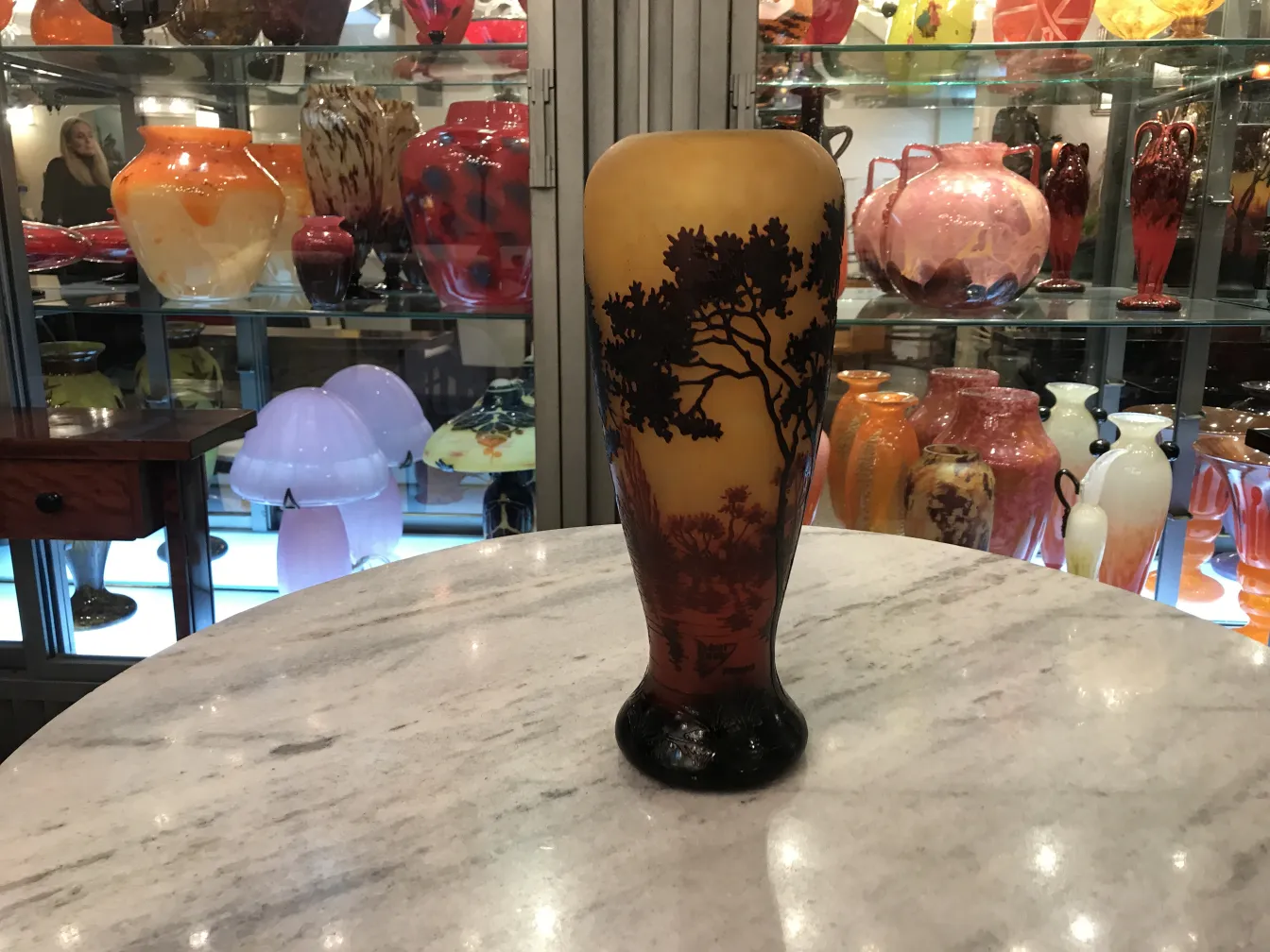 antique vase signed daum nancy with tree design