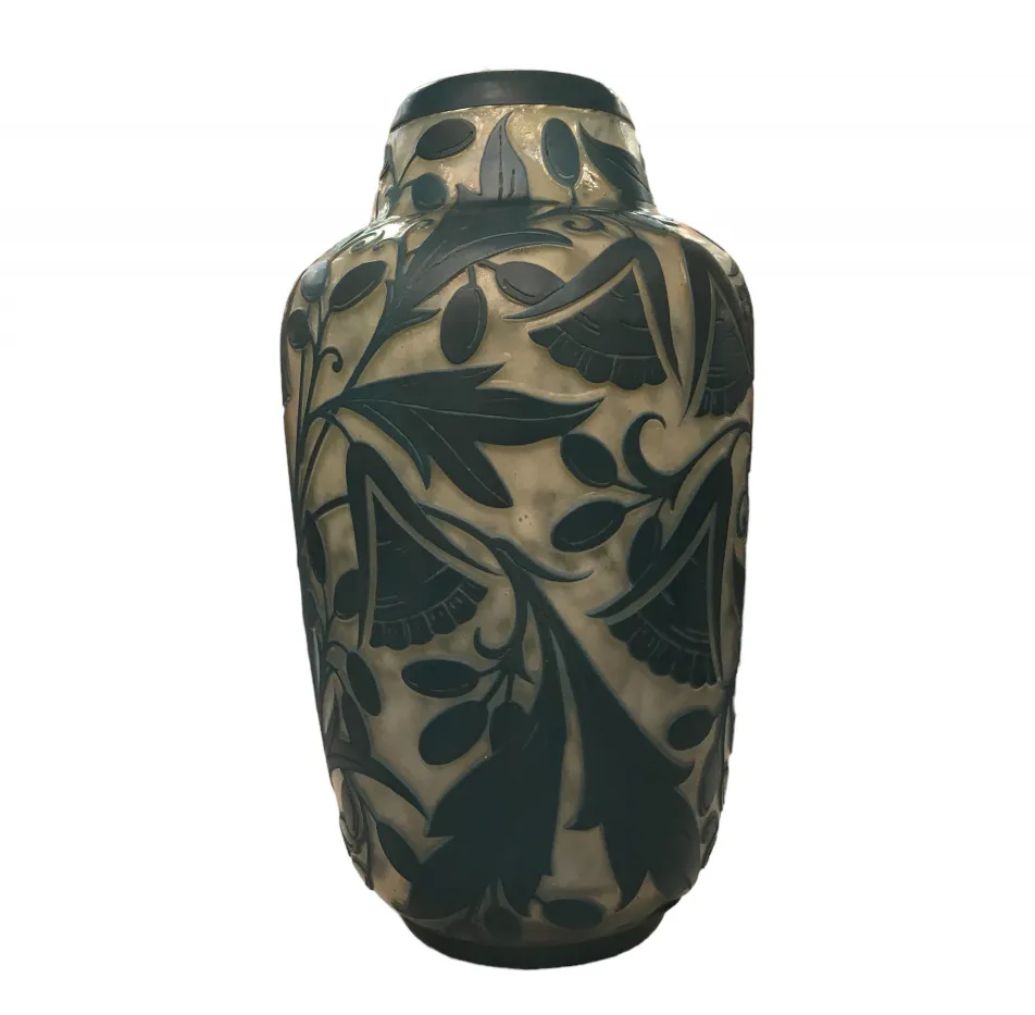 Vaso antico in vetro firmato Daum Nancy con decorazione floreale