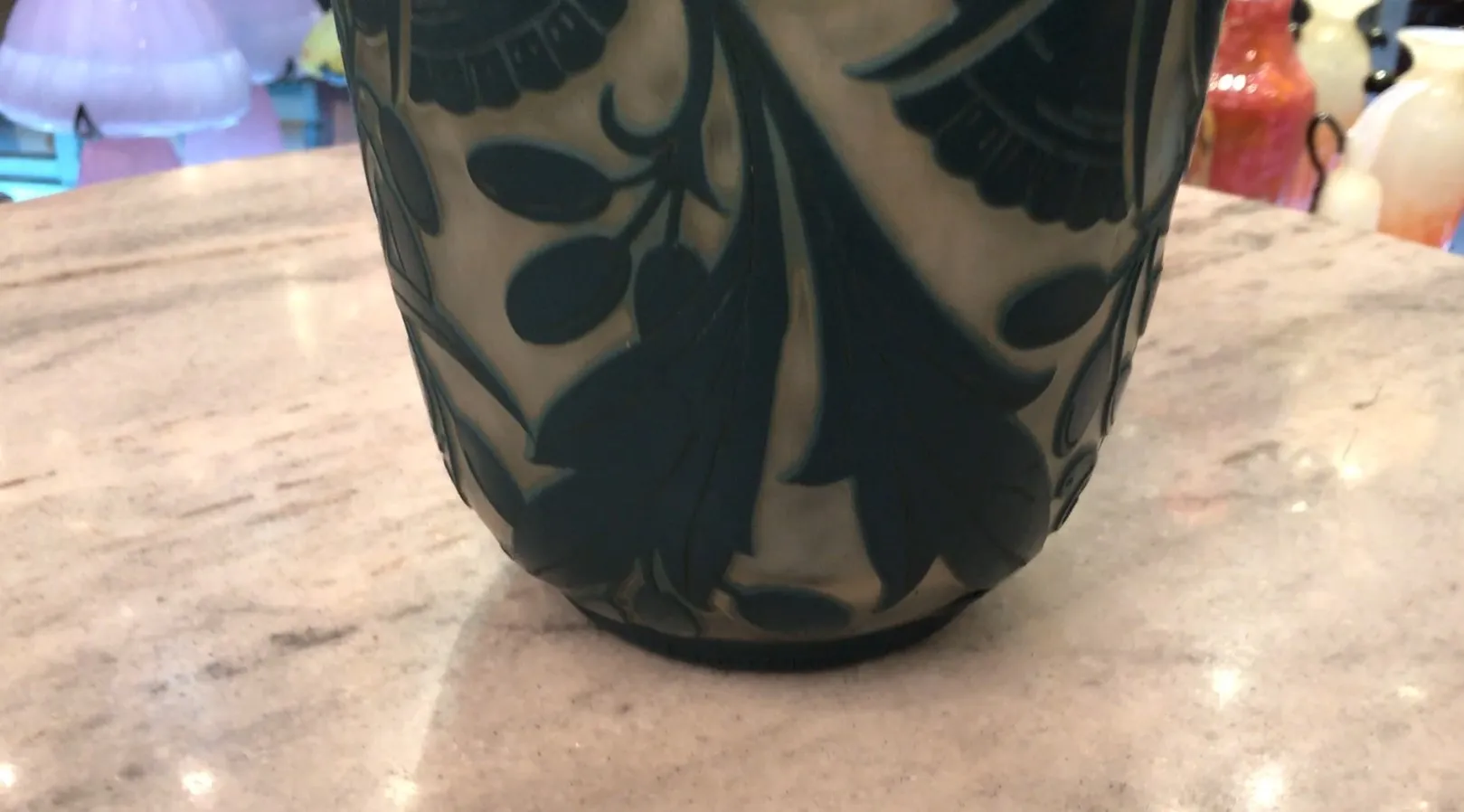 Antique signed glass Daum Nancy with dark green details