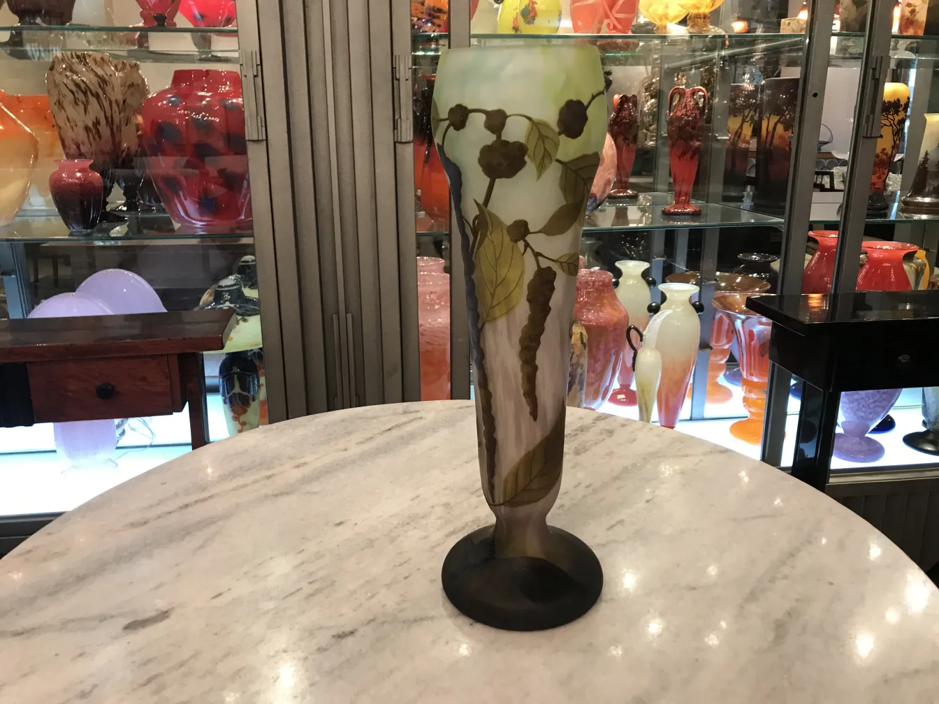 サイン入りグラス（Daum Nancy）植物装飾