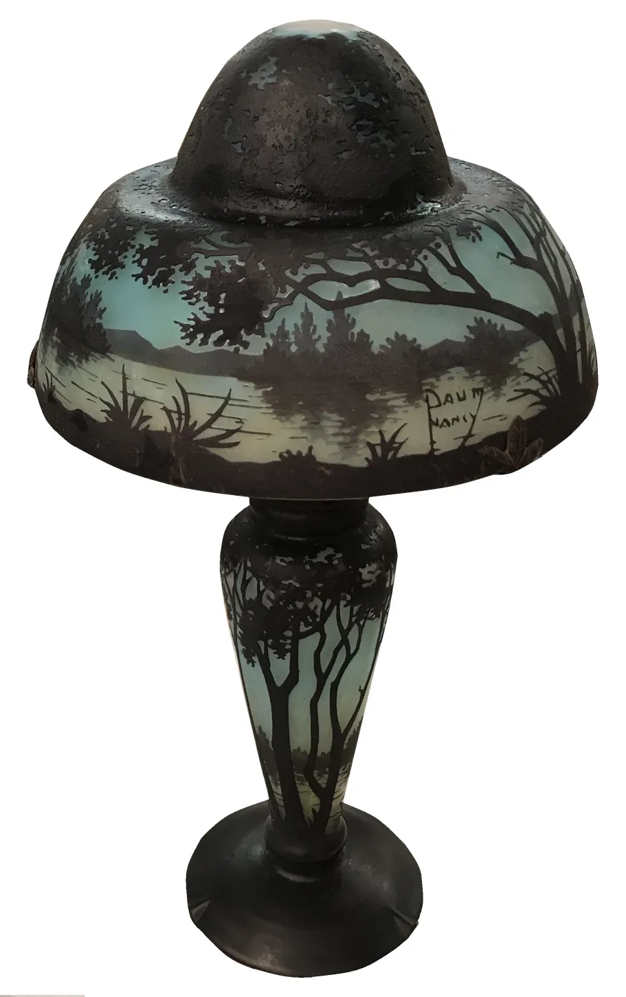 Antique signed glass Daum Nancy with landscape, perfect for vintage decor.