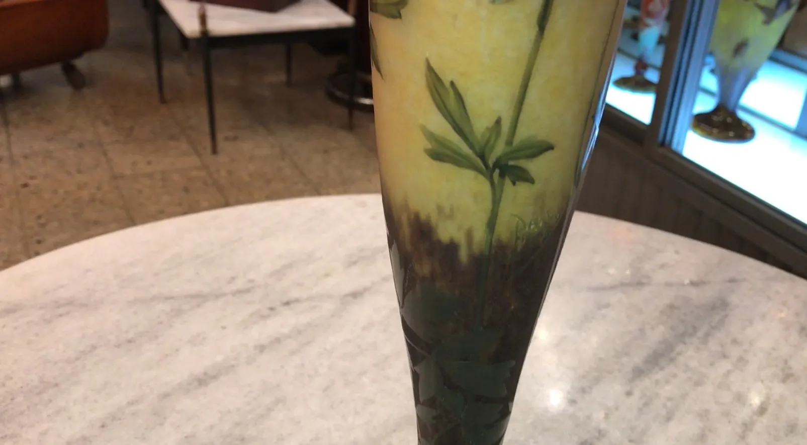 Antique signed glass Daum Nancy with botanical design.