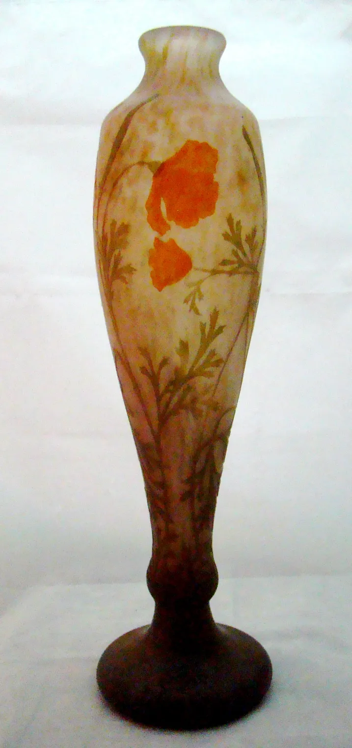 Antique signed glass Daum Nancy featuring orange flowers