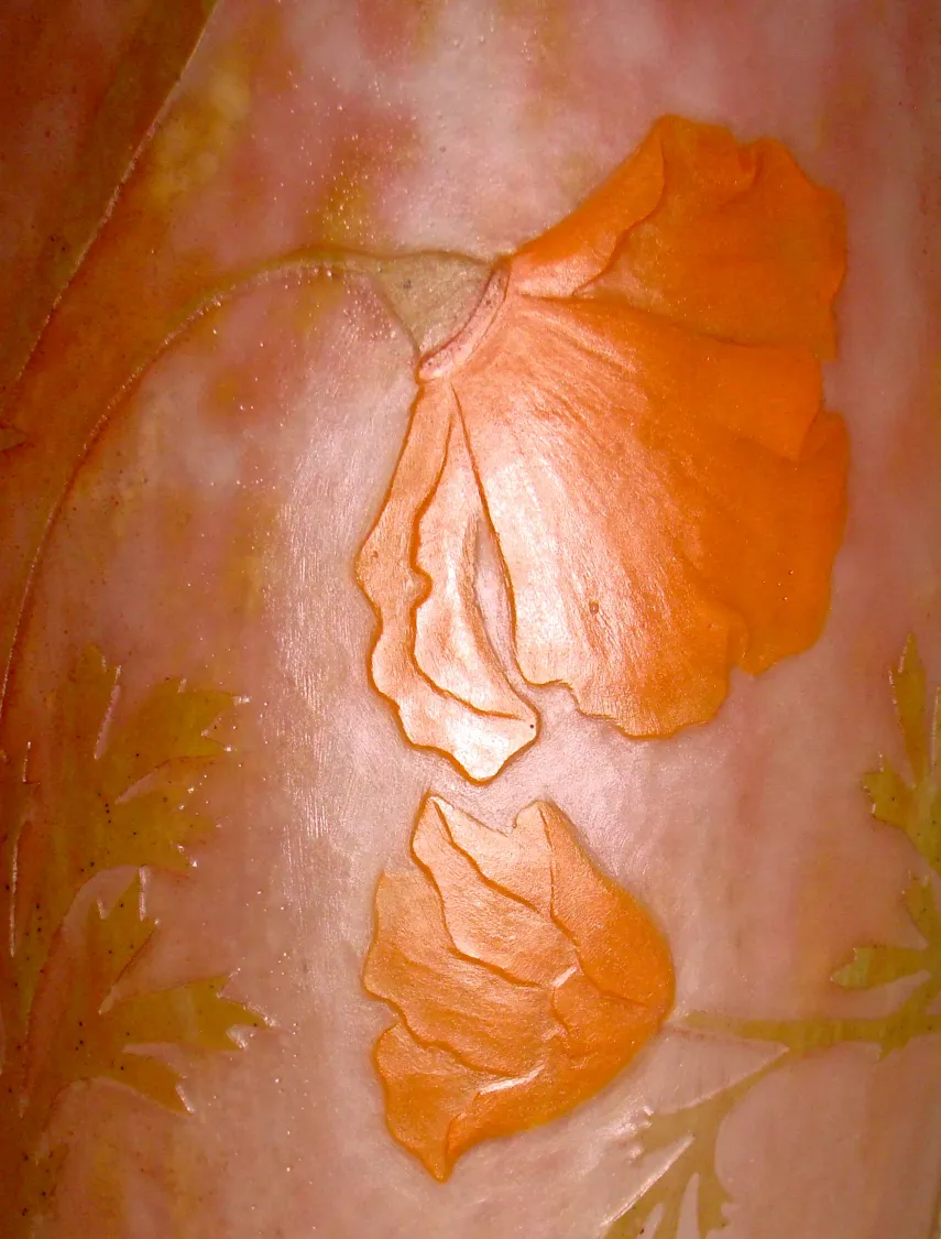 Vetro antico con design floreale arancione Daum Nancy