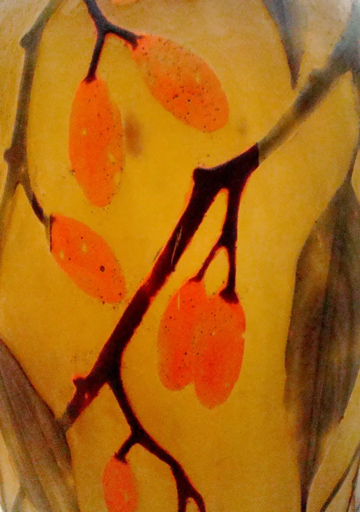 Antique signed glass with branch and leaf design