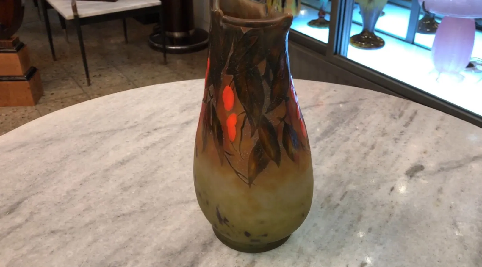 antique daum nancy vase with colorful details