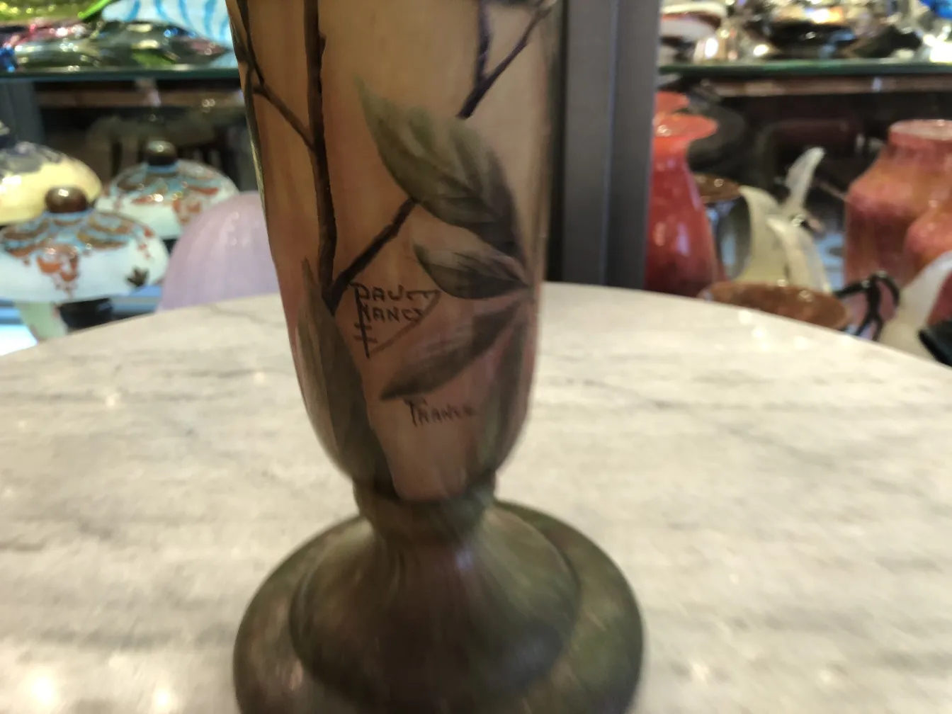 Antique glass with Daum Nancy signature and floral design