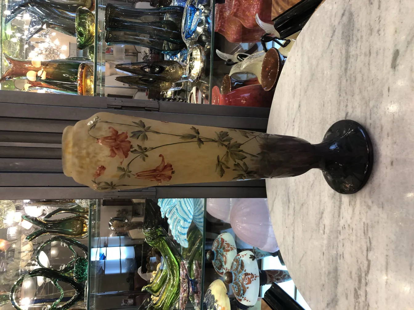 古董达姆南希签名玻璃花卉设计的花瓶