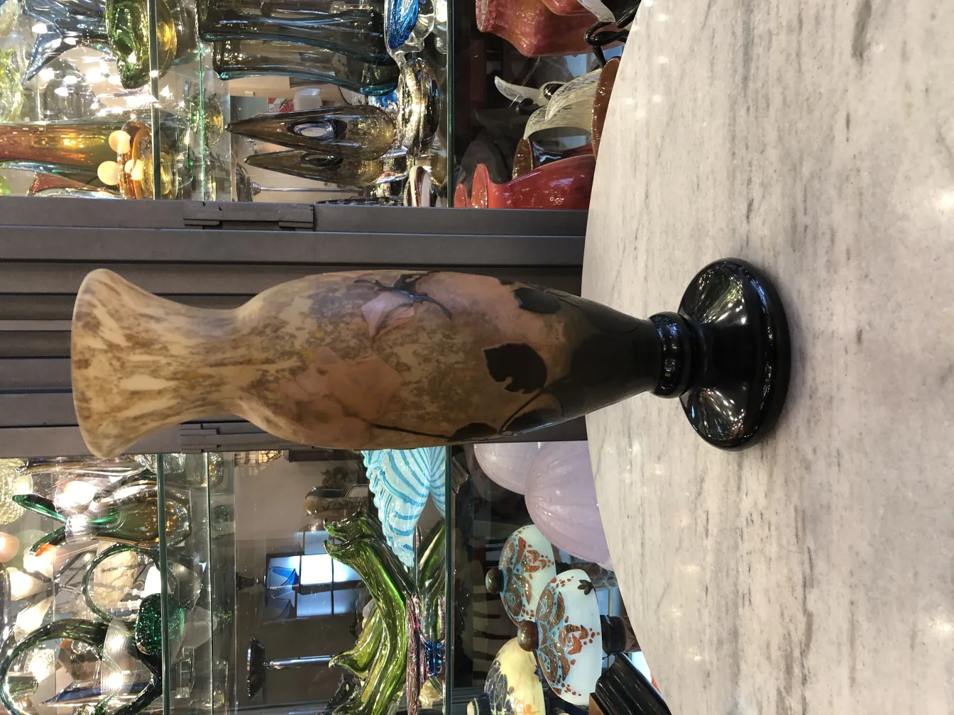 signed glass daum nancy vase with floral patterns