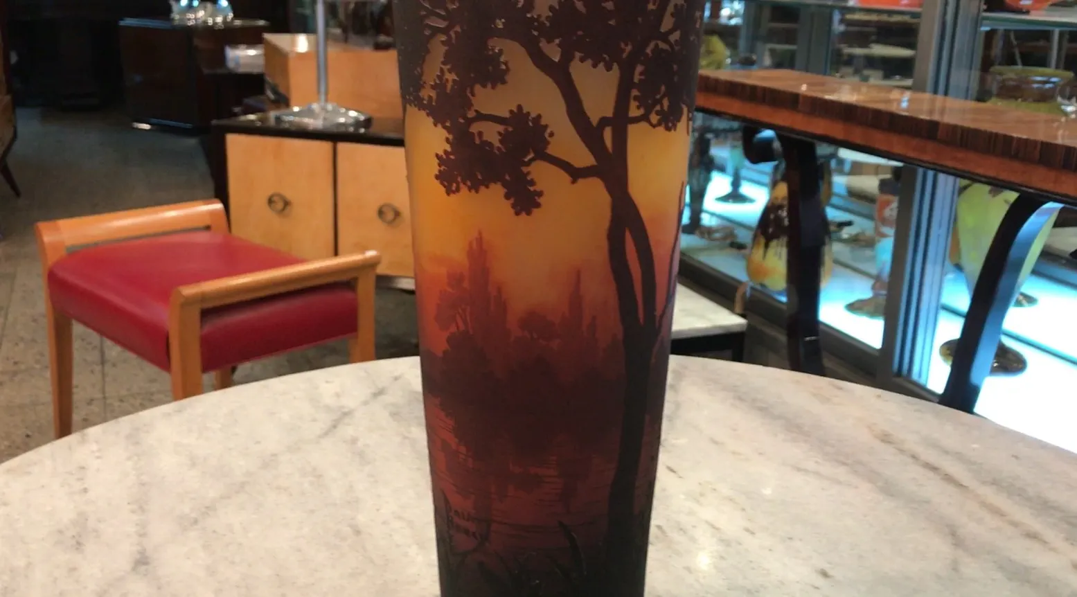 antikes signiertes Glas daum nancy mit natürlicher Szene