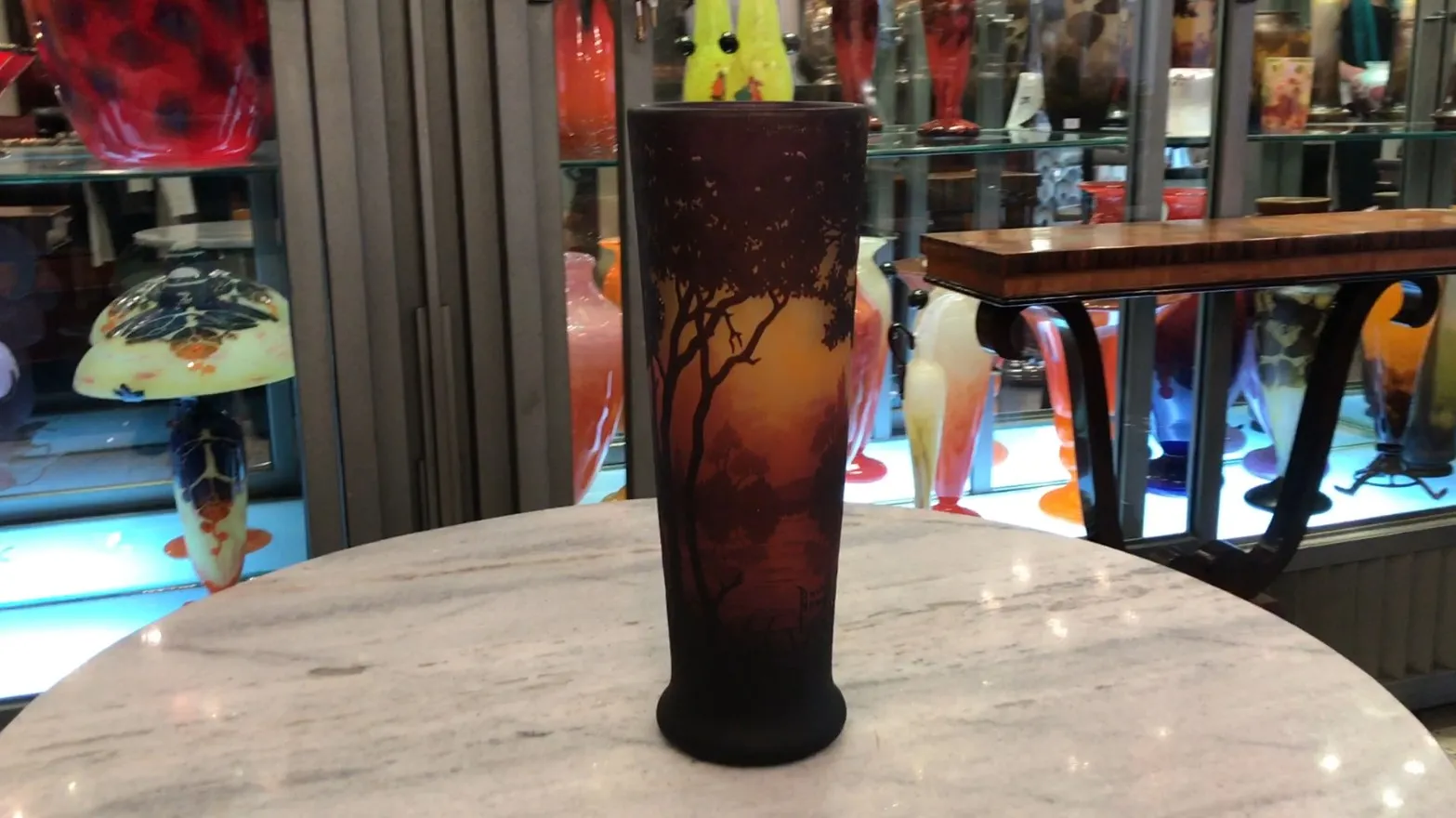 antique vase Daum Nancy with sunset landscape and trees design