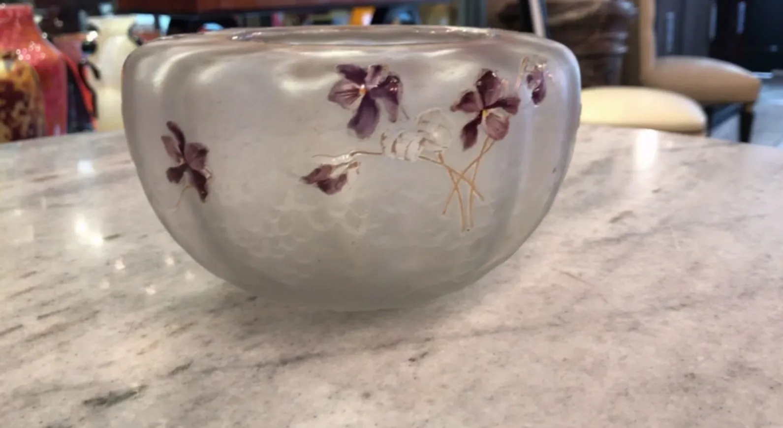 Antique signed glass Daum Nancy with purple flowers
