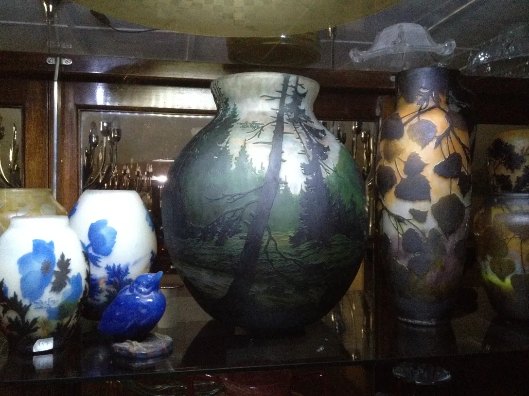 verre signé daum nancy avec paysage peint antiquités