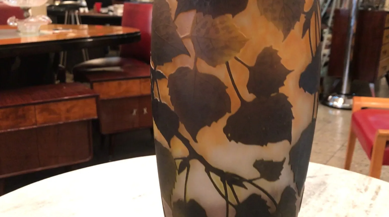 antique signed glass daum nancy with leaf decor