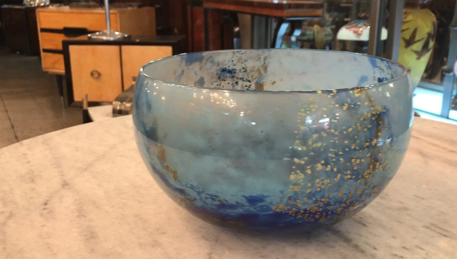 Decorative blue glass with golden details, antique Daum Nancy.