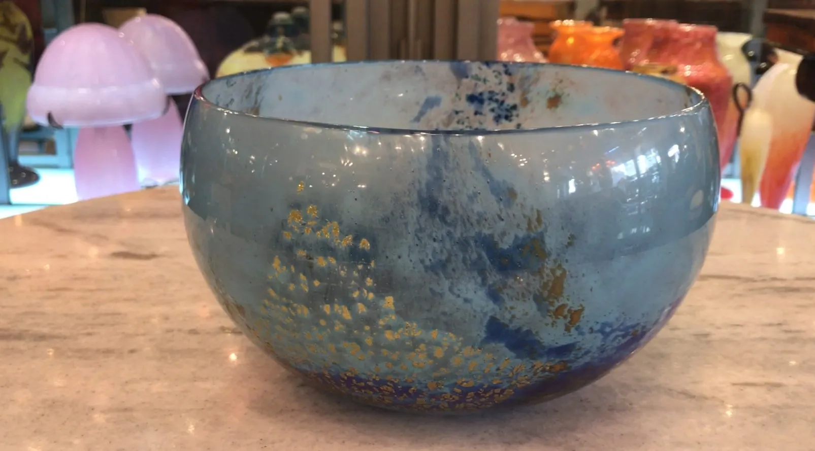 antique signed glass daum nancy with blue and gold decoration