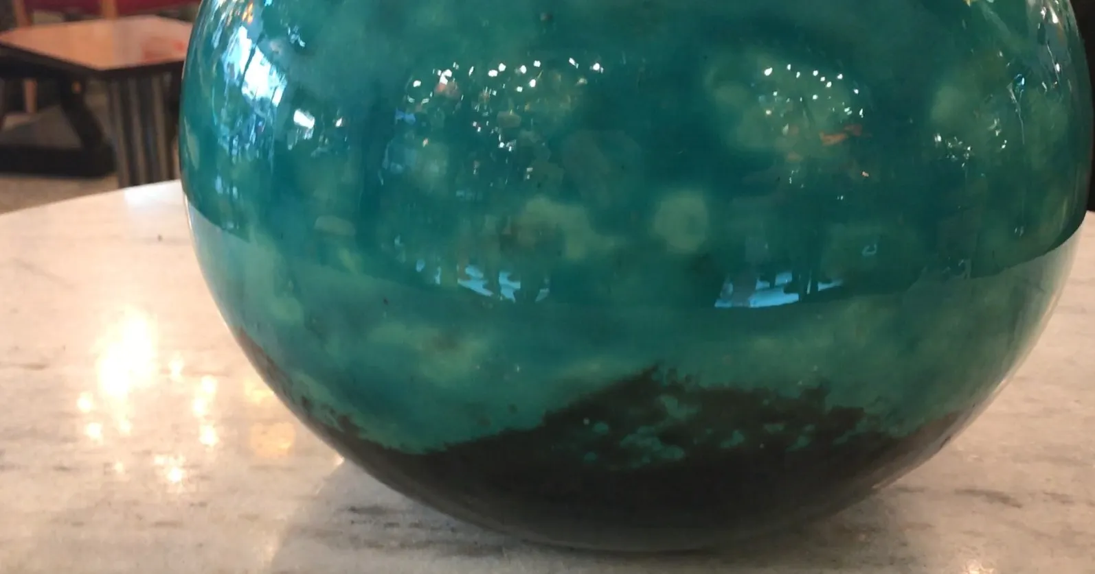 古董达姆南希签名玻璃，明亮的蓝色