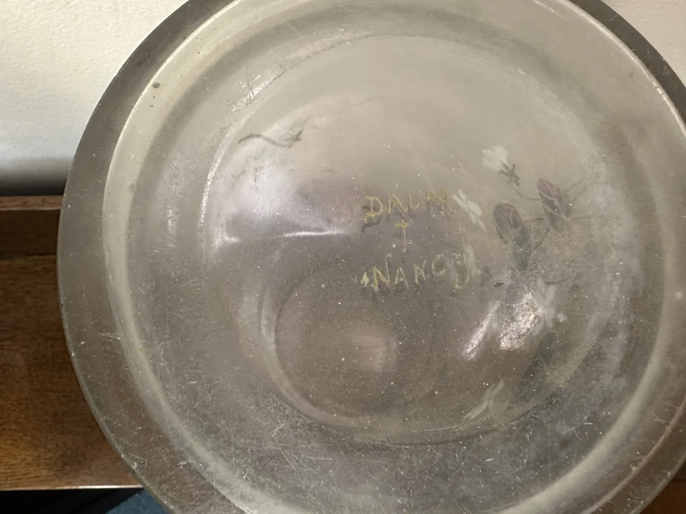 signed glass daum nancy with floral design, antique