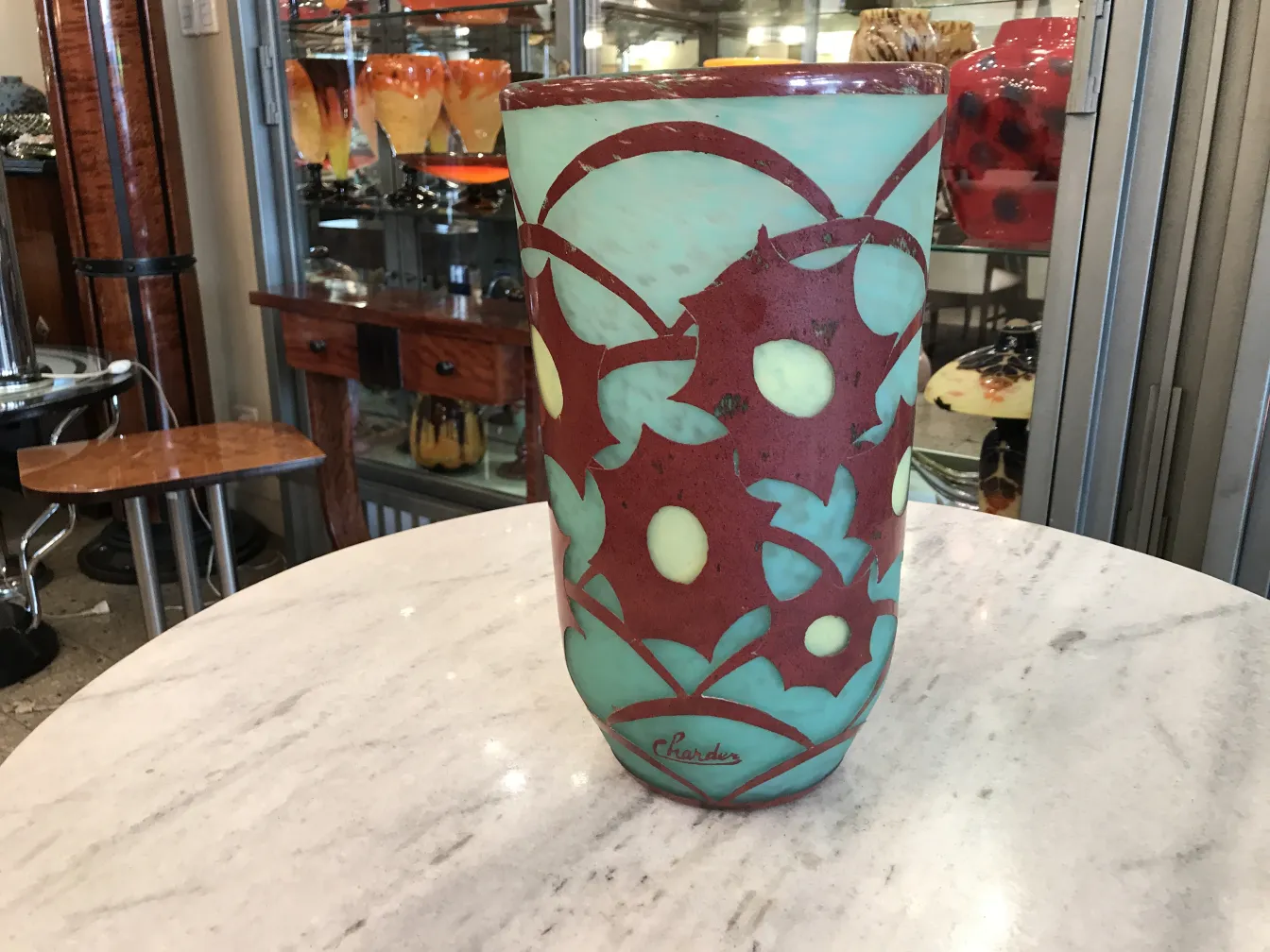 प्राचीन-साइनड-ग्लास-गोल-फूल-डिजाइन-चाकर-दिल्ली।