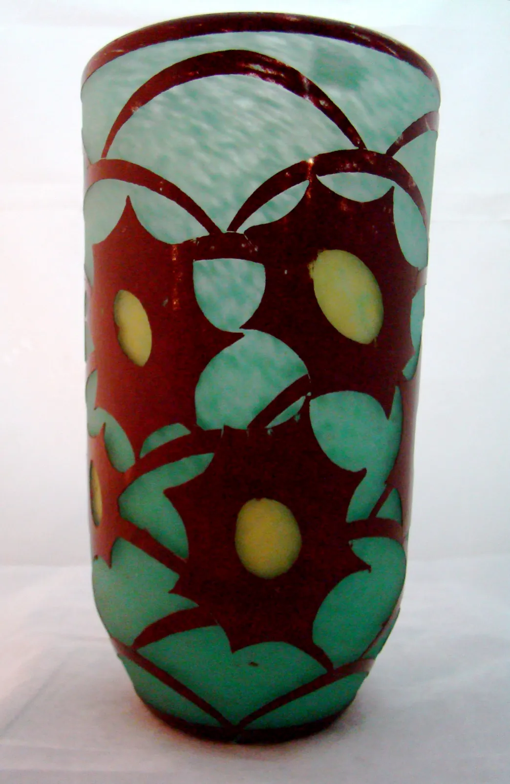 signed glass with floral design, french antique