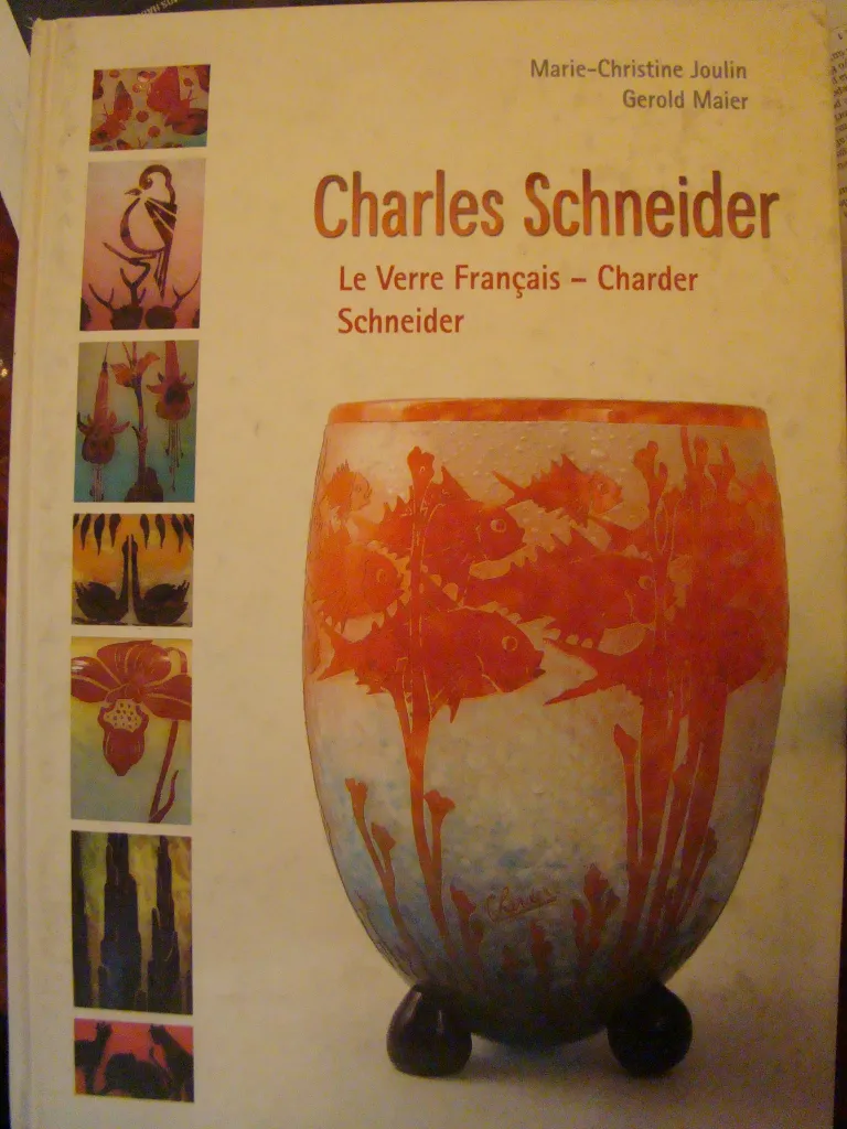 antique signed glass charder featuring decorative artistic designs.