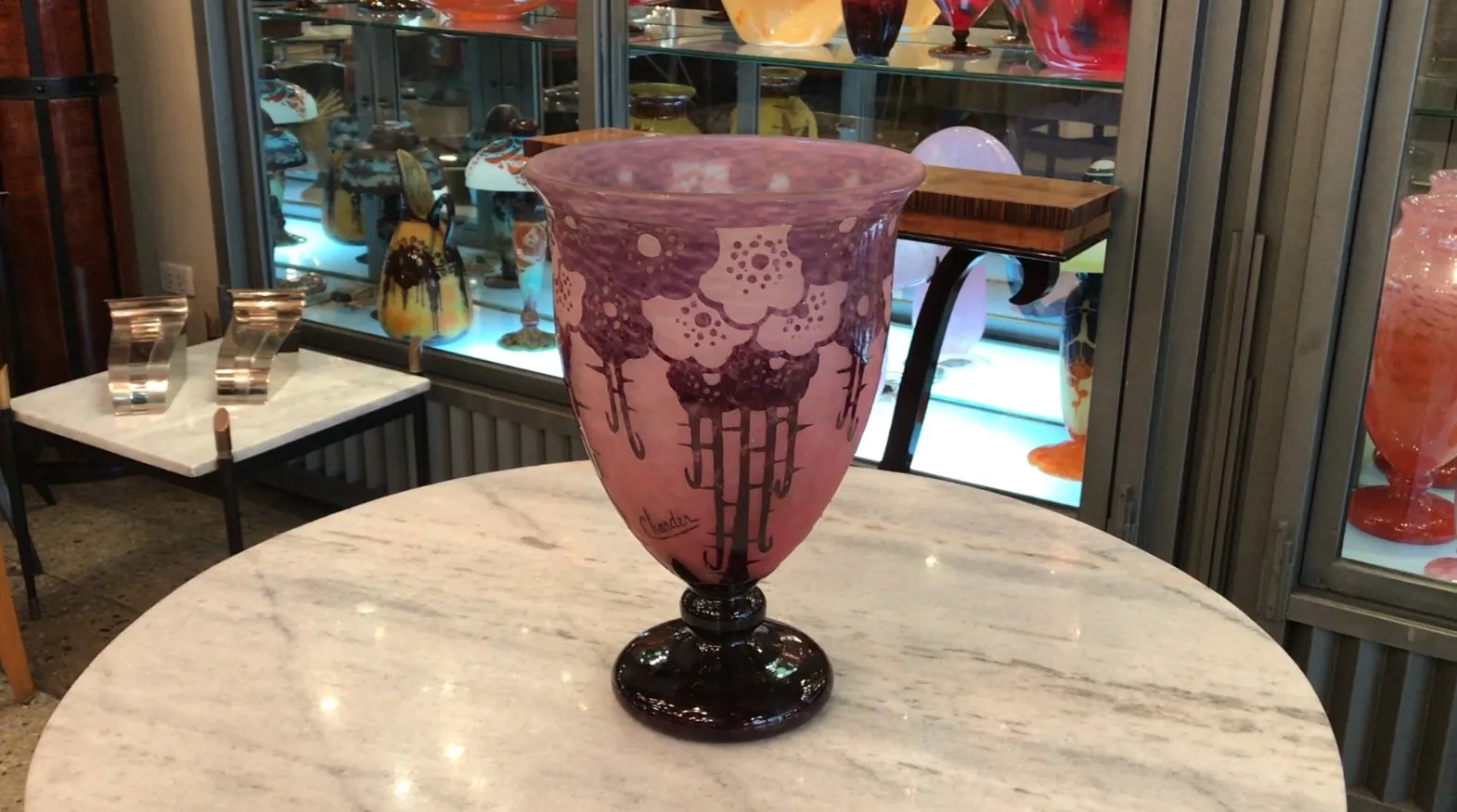 Antique signed glass from Charder with decorative design