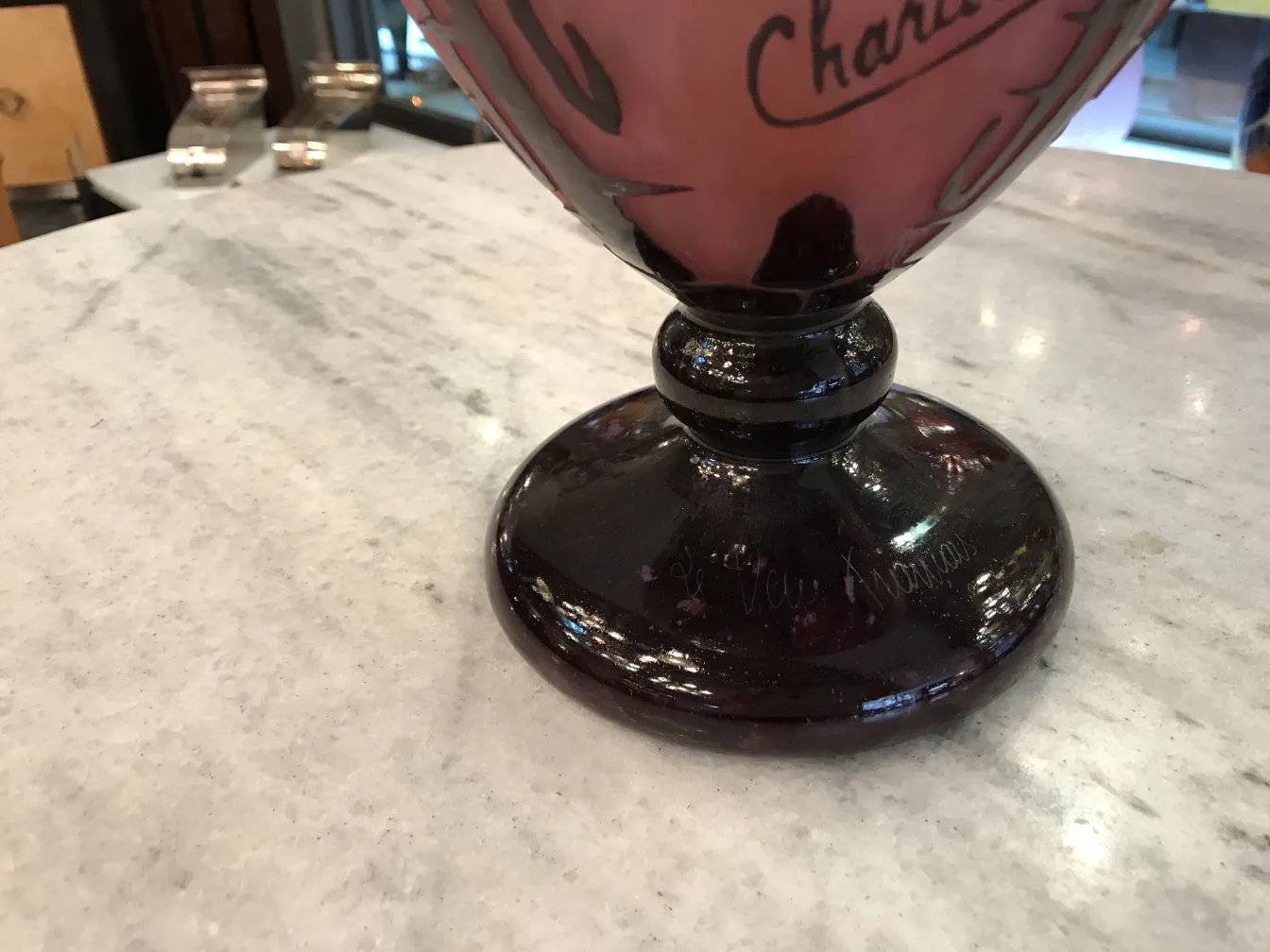 Verre ancien signé par Charder, décoré et original