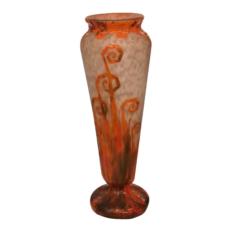 vase ancien en verre Charder avec motif orange