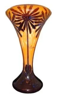antique vase with flower design in signed glass Charder
