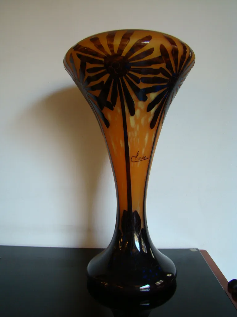 antique charder glass with yellow flower design