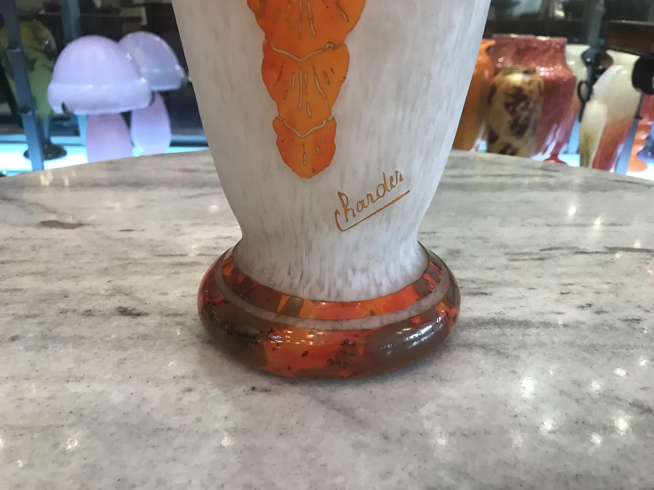 古董签名玻璃查德带橙色细节