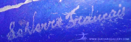 Antique signed glass by Charder with a blue surface.