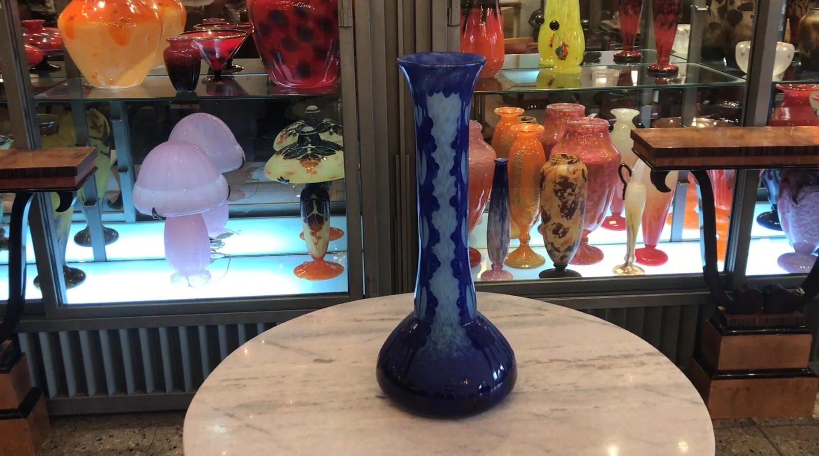 Antique glass vase featuring Charder's signature, decorative.