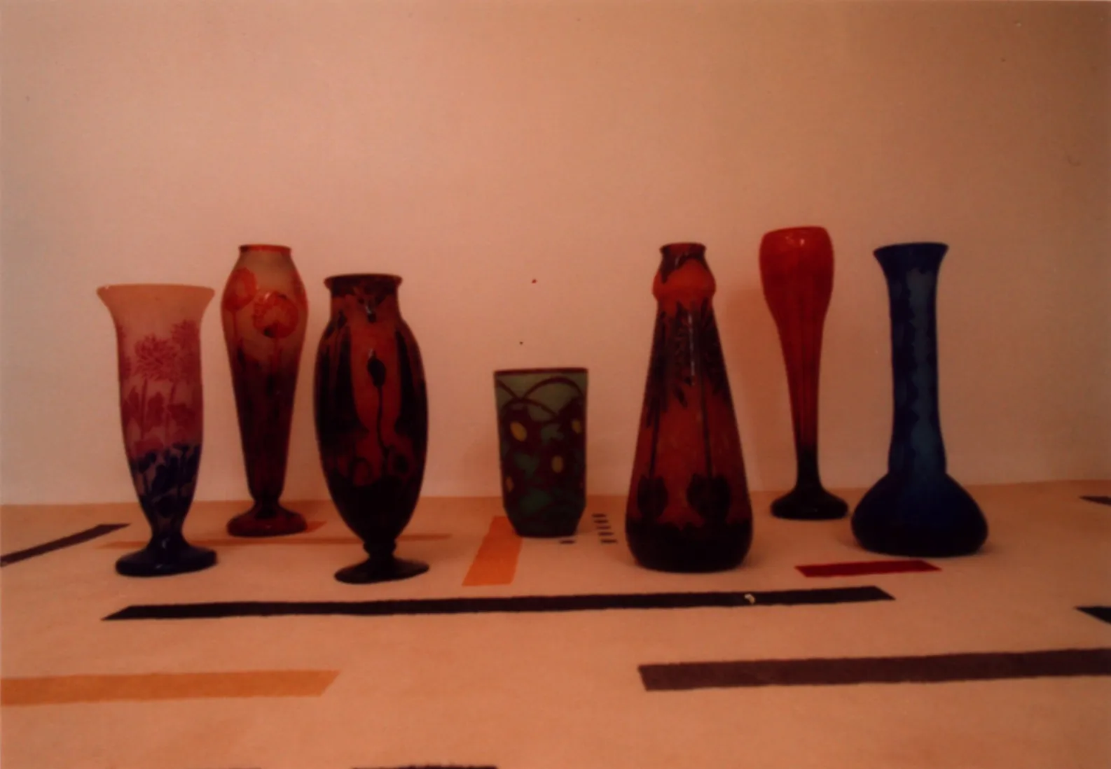 Collection of antique signed glass vases by Charder in different colors