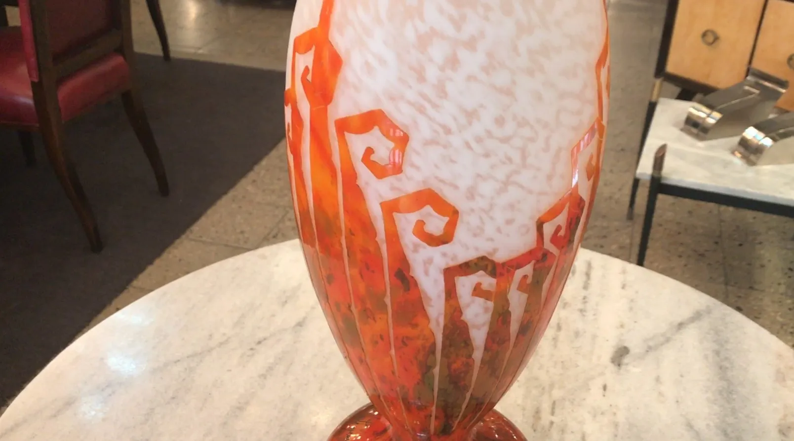 signed Charder glass in orange and white, antique