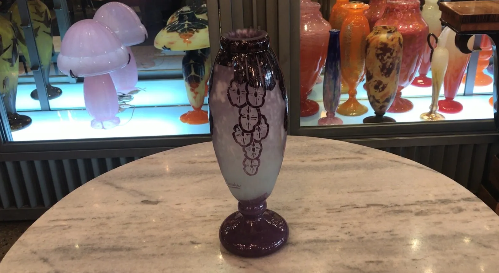 antique signed glass Charder with floral designs