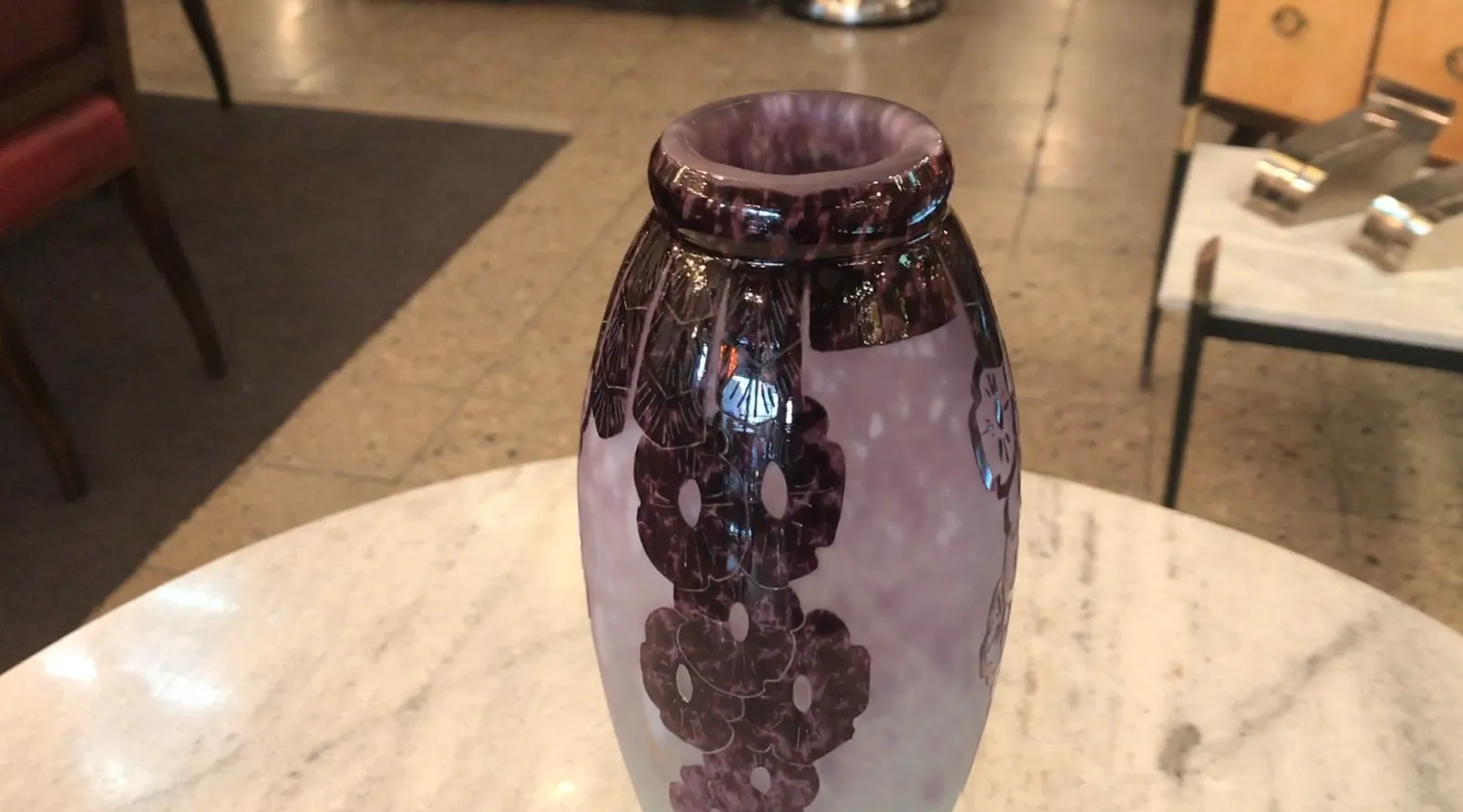 Antique Charder signed glass vase with floral design