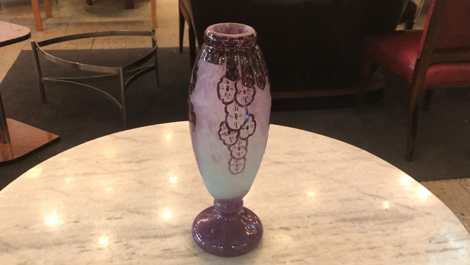 antique vase of signed glass charder with floral designs