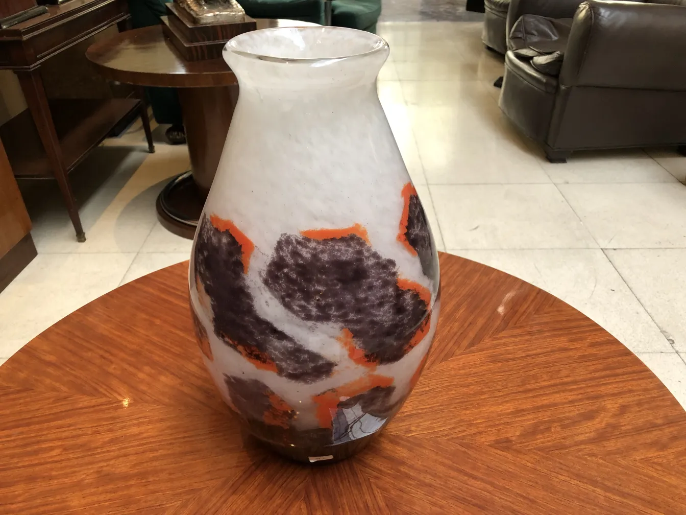 antique signed glass vase degue with colorful patterns