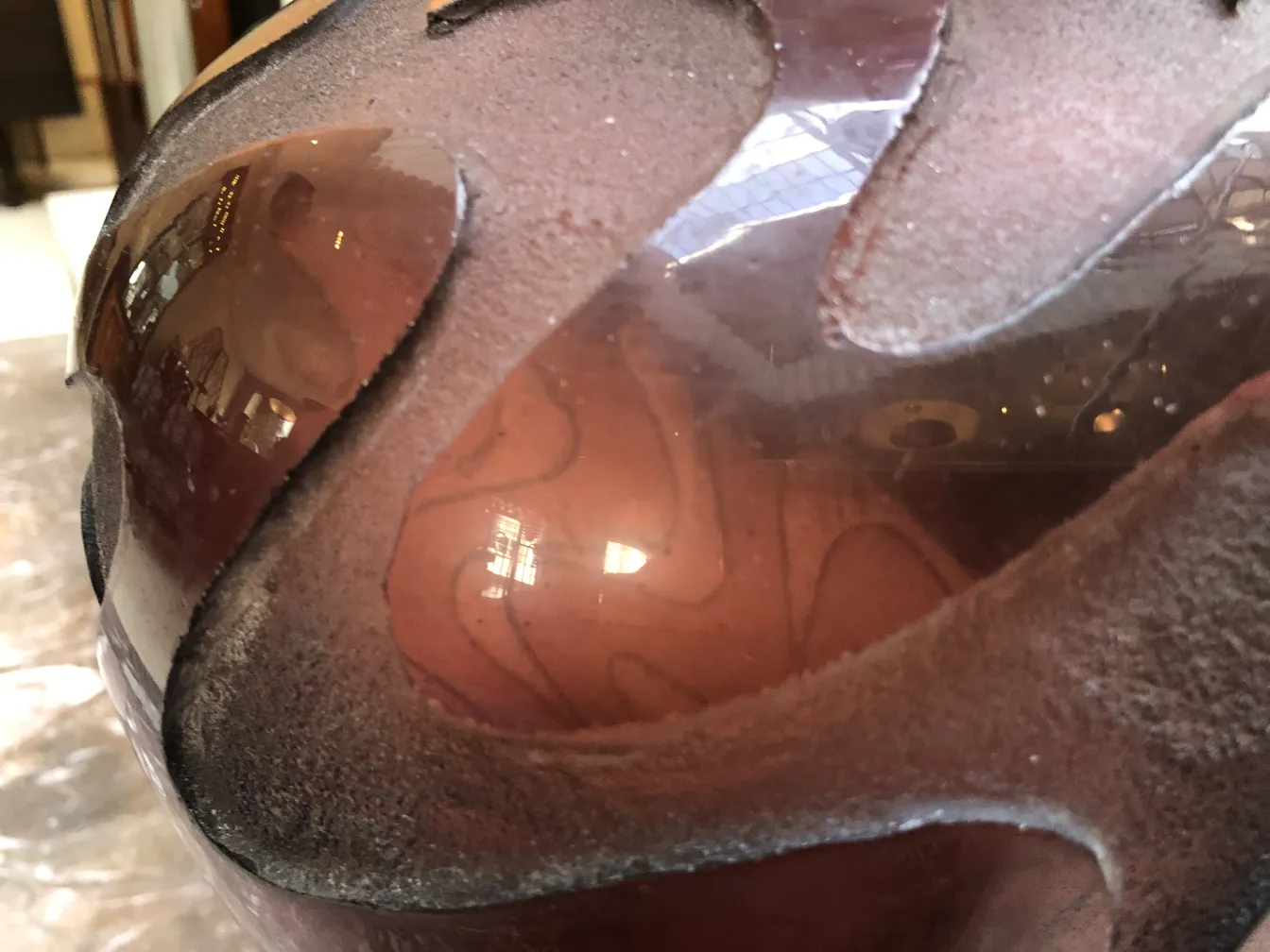 antique signed Degué glass, unique shapes and reflections, elegant setting