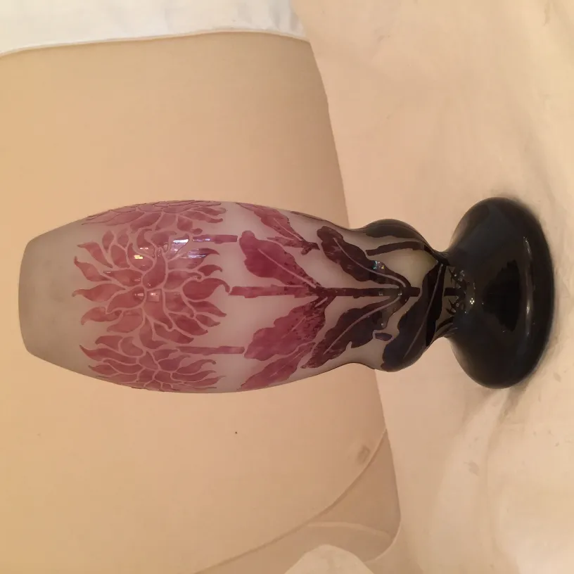 antique signed glass vase by Degué with floral design