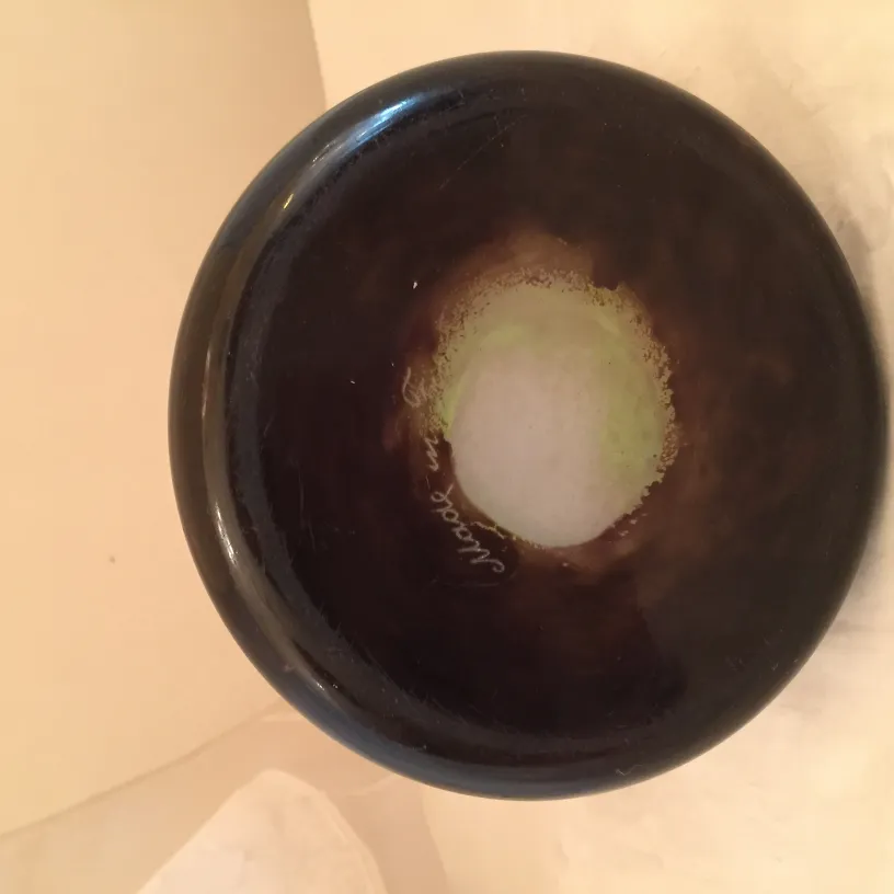 Antique signed Degué glass with dark round shape