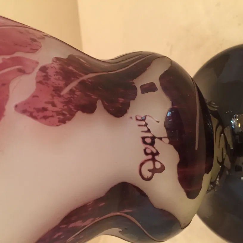 Antique signed glass Degué with red and white details