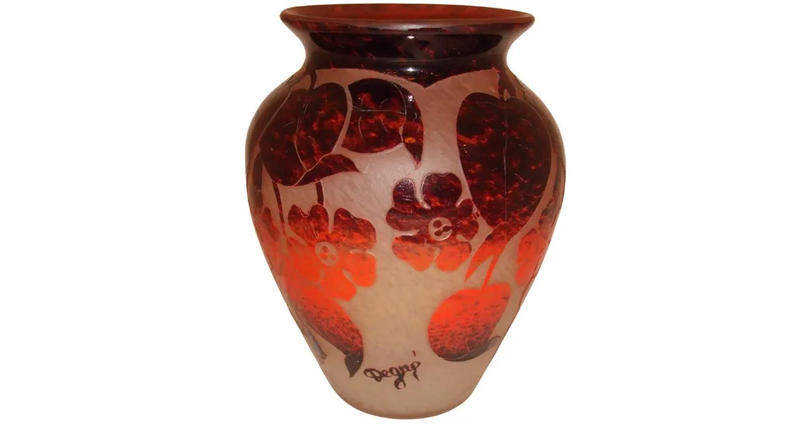 Antique vase with floral design signed by Degué.