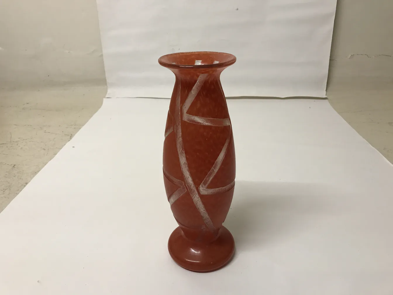 Antique piece with distinctive design in signed glass degué.