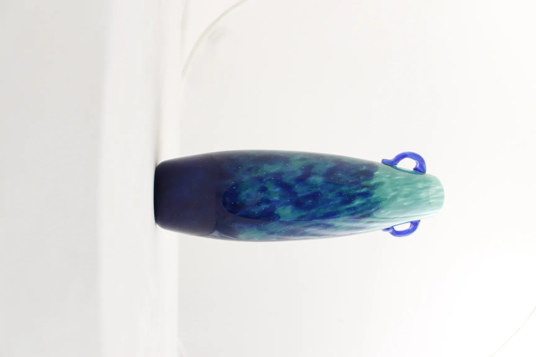 Elegant signed glass Degué with blue and green tones, antique French.