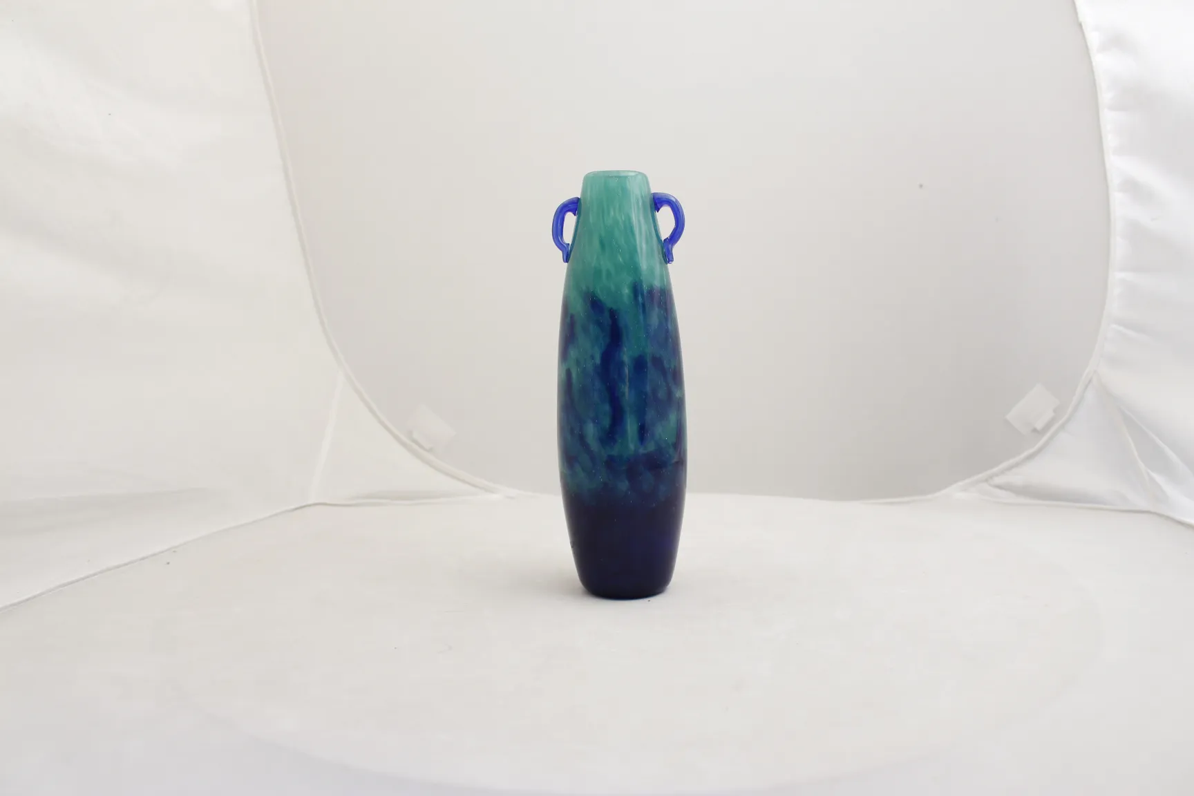 Antique Degué signed vase in green and blue tones