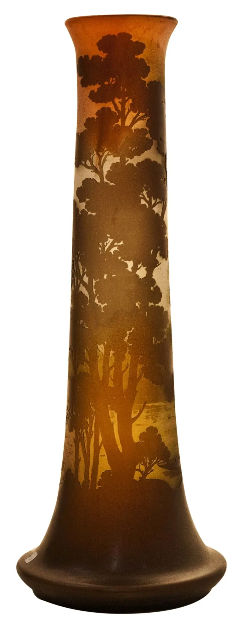 Vase en verre signé Gallé avec silhouettes florales en ambre