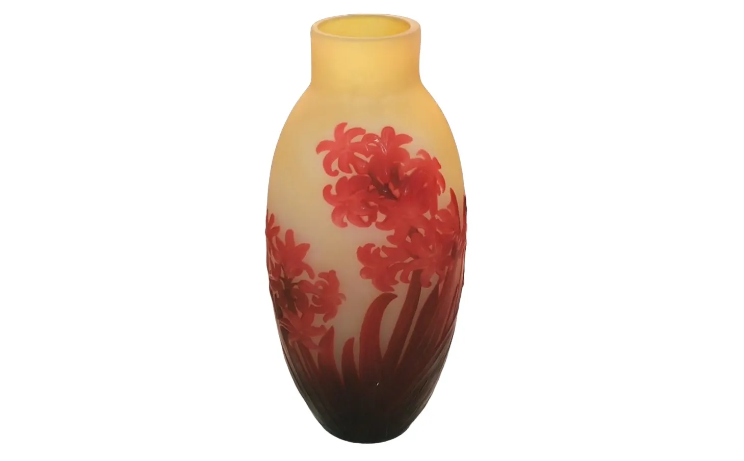 vaso antico in vetro firmato Gallé con fiori rossi